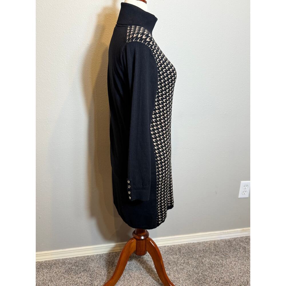 Tommy Hilfiger sweater dress black & tan patterned turtleneck long sleeve Sz L - Picture 3 of 9